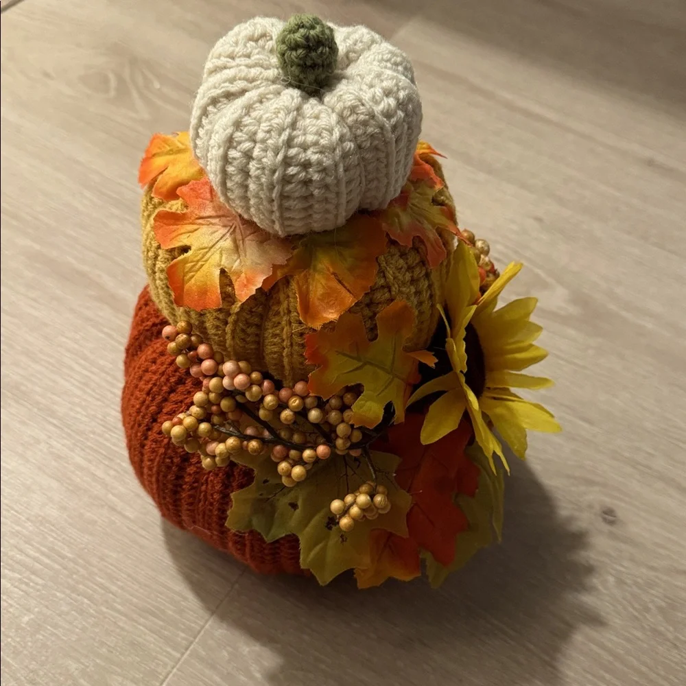 Handcrafted Autumn Crochet Stacked Pumpkin Decor